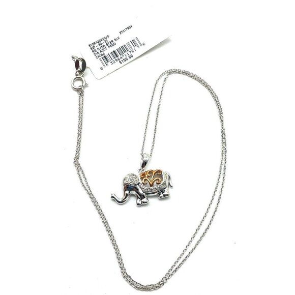 Elephant Charm Necklace GTR 925 Italy Diamond Chip Accents Original Tags Lucky - Picture 2 of 8